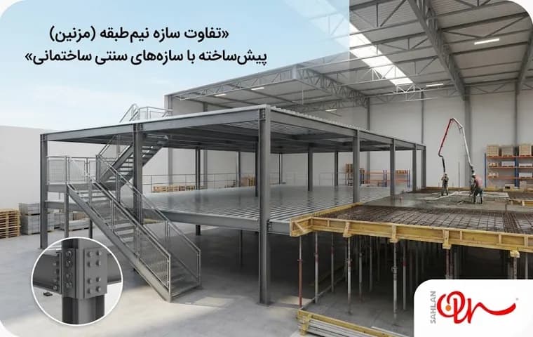 تفاوت سازه نیم‌طبقه (مزنین) پیش‌ساخته با سازه‌های سنتی ساختمانی
